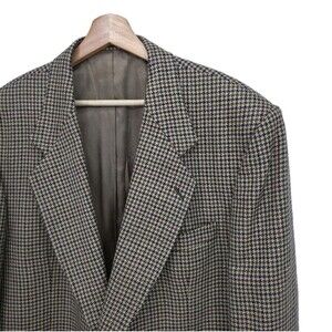 Vintage Oscar De La Renta Men's Brown Houndstooth Blazer Wool Lined Sz 46R